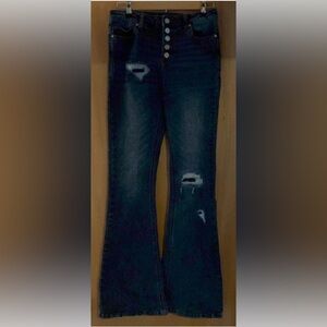Distressed Indigo Rein flare jeans